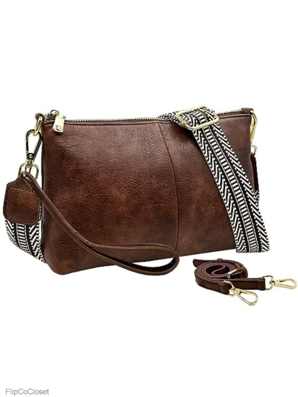 Vegan Leather Crossbody Clutch Wristlet with Guitar Strap